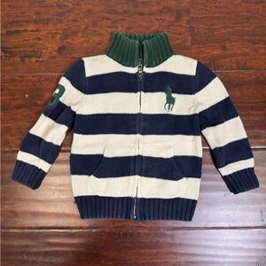 Polo Ralph Lauren Kids Sweater, 24M, Blue & White Stripe Full Zip Knit Jacket
